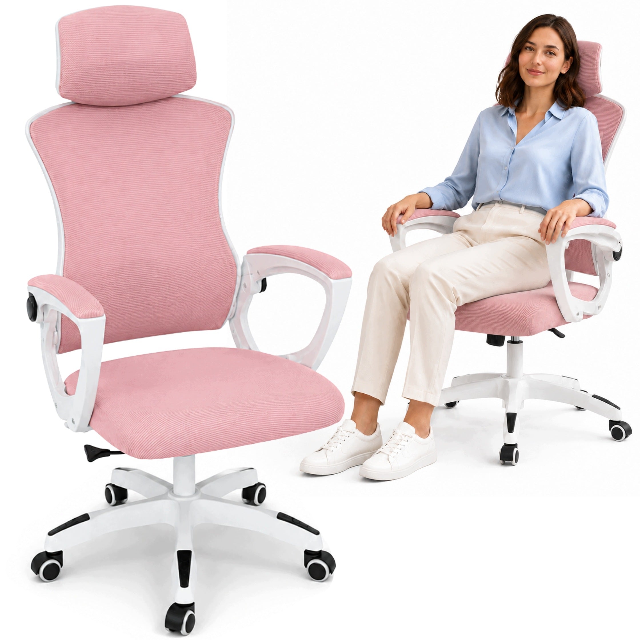 ERGONOMIC OFFICE SWIVEL CHAIR PINK ADJUSTABLE BREATHABLE