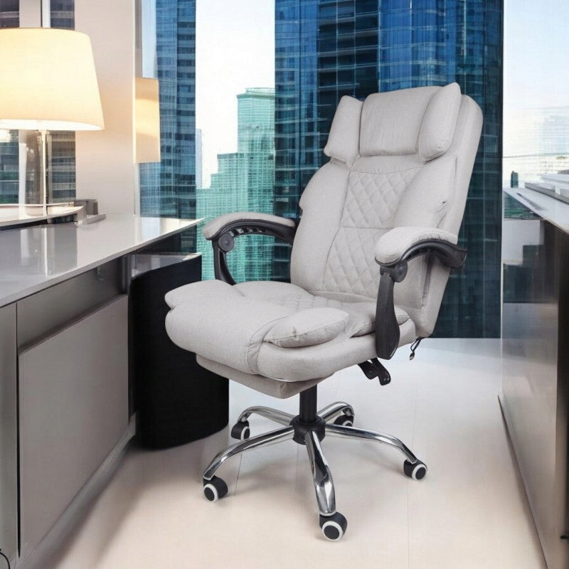 ERGONOMIC SWIVEL OFFICE CHAIR WITH FOOTREST AND MASSAGER – GREY Manufacturer code niezwykle wygodny fotel biurowy