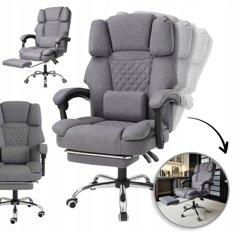 ERGONOMIC SWIVEL OFFICE CHAIR WITH FOOTREST AND MASSAGER – GREY