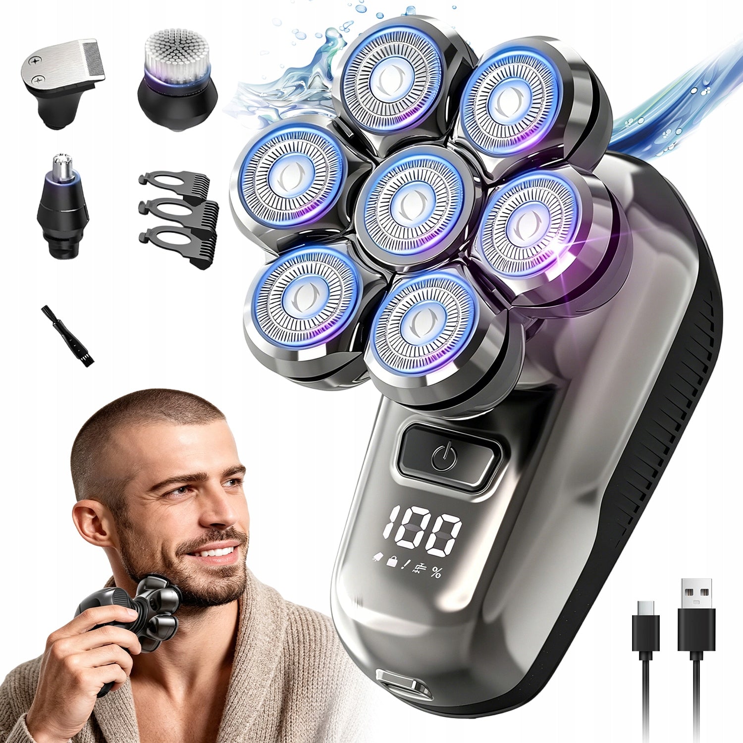 ERGONOMIC USB ELECTRIC SHAVER FOR SHAVING NOSE HAIR 7 BLADES