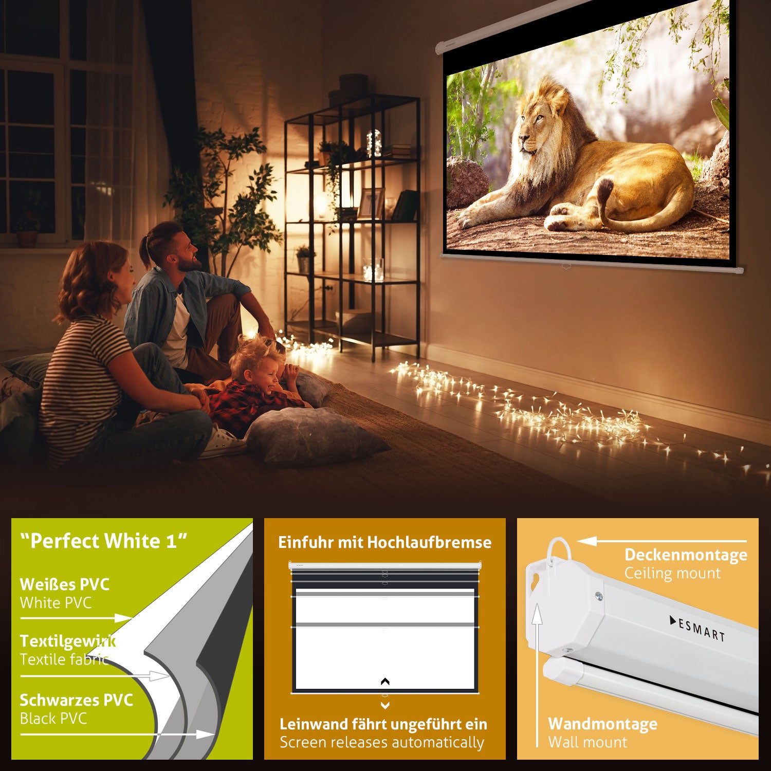 ESMART Economy EXR Manual Projector Screen 160 x 90 cm (72") | format 16:9 EAN (GTIN) 4260634964222