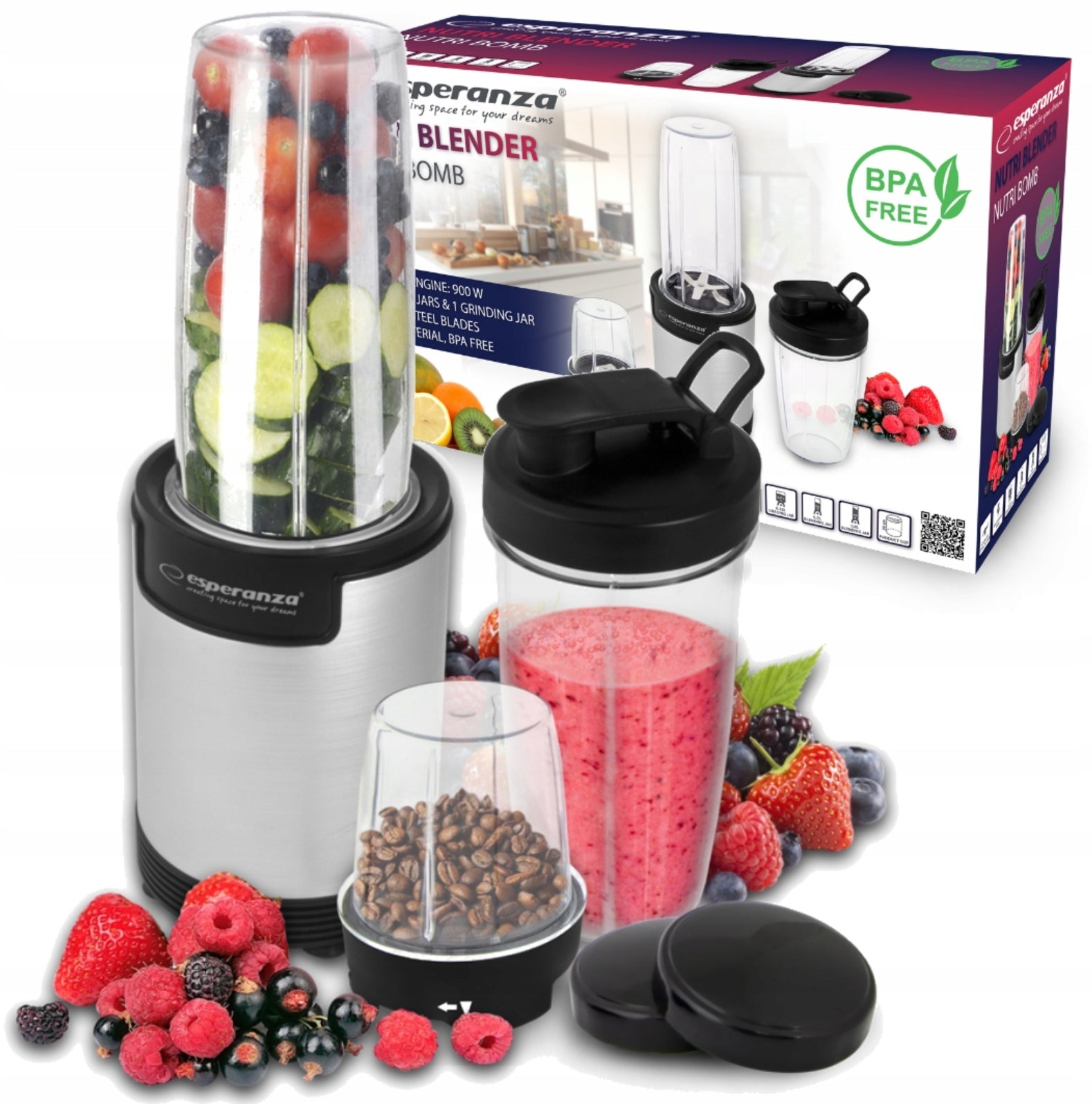 ESPERANZA NUTRI BLENDER 900W, 9 IN 1 NUTRI BOMB Packaging status original