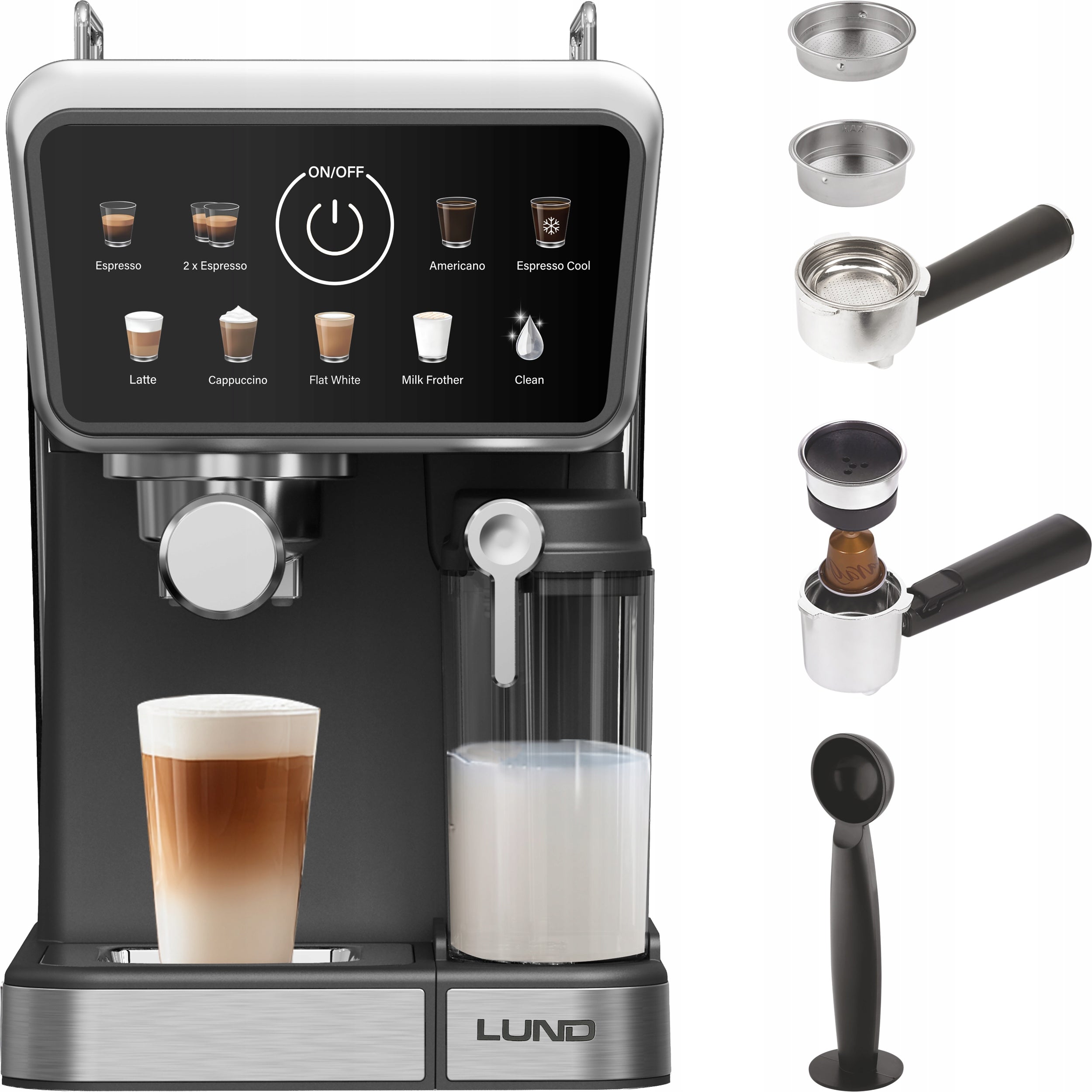 ESPRESSO MACHINE FOR COFFEE AUTOMATIC FLASK 20BAR 1350W FROTHER LUND Brand Lund