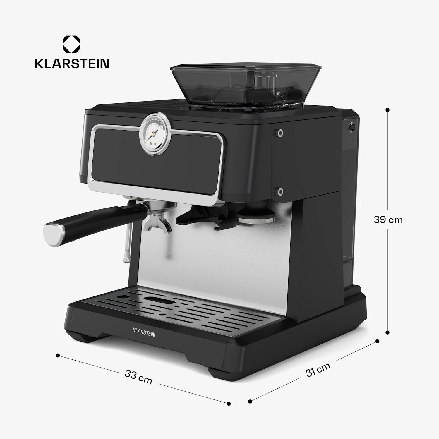 ESPRESSO MACHINE FOR COFFEE KLARSTEIN 20 BAR 2,3L 2 CUPS GRINDER Model GrandPresso Touch