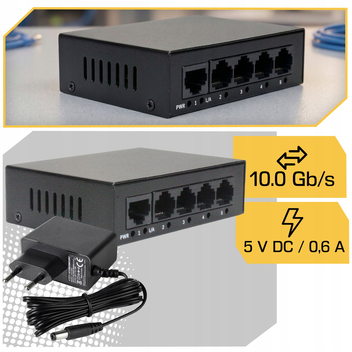 ETHERNET NETWORK SWITCH UNMANAGED 5 PORTS 100MB/S RJ45 Packaging status original