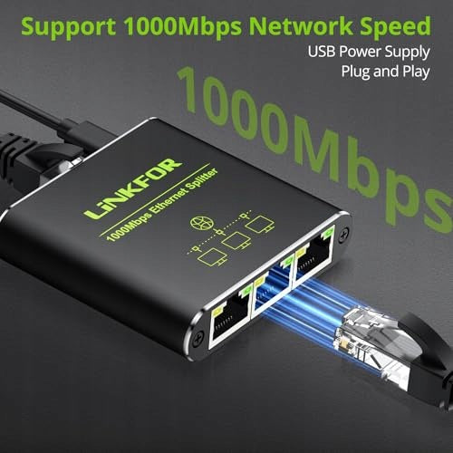 ETHERNET SPLITTER 1 TO 3 PORTS RJ45 GIGABIT 1000MBPS ALUMINUM Number of ports 1
