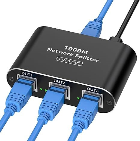 ETHERNET SPLITTER 1 TO 3 RJ45 1000 MB/S USB C POWER CABLE