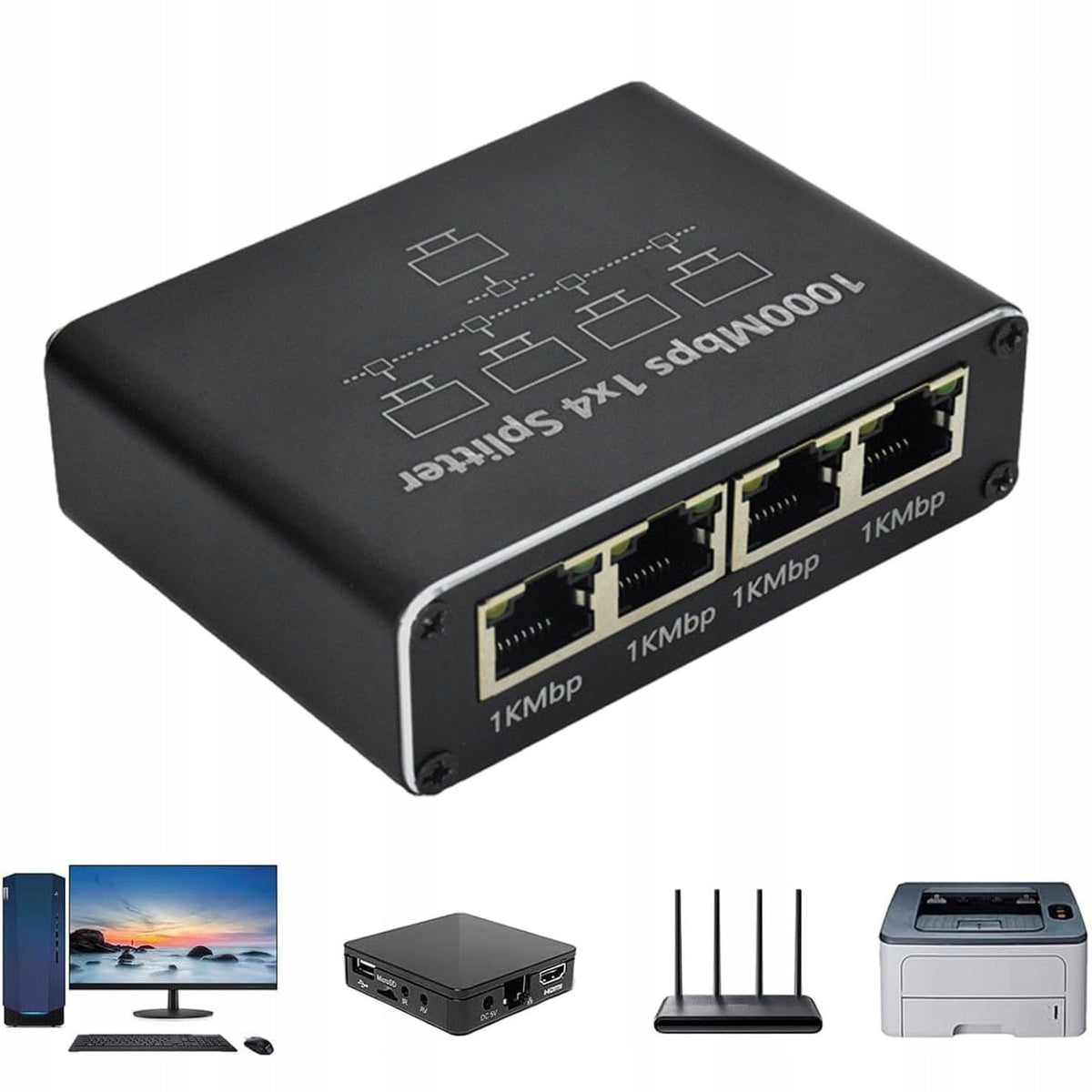 ETHERNET SWITCH SPLITTER 4 PORTS LAN GIGABIT RJ45 FOR INTERNET Manufacturer no brand