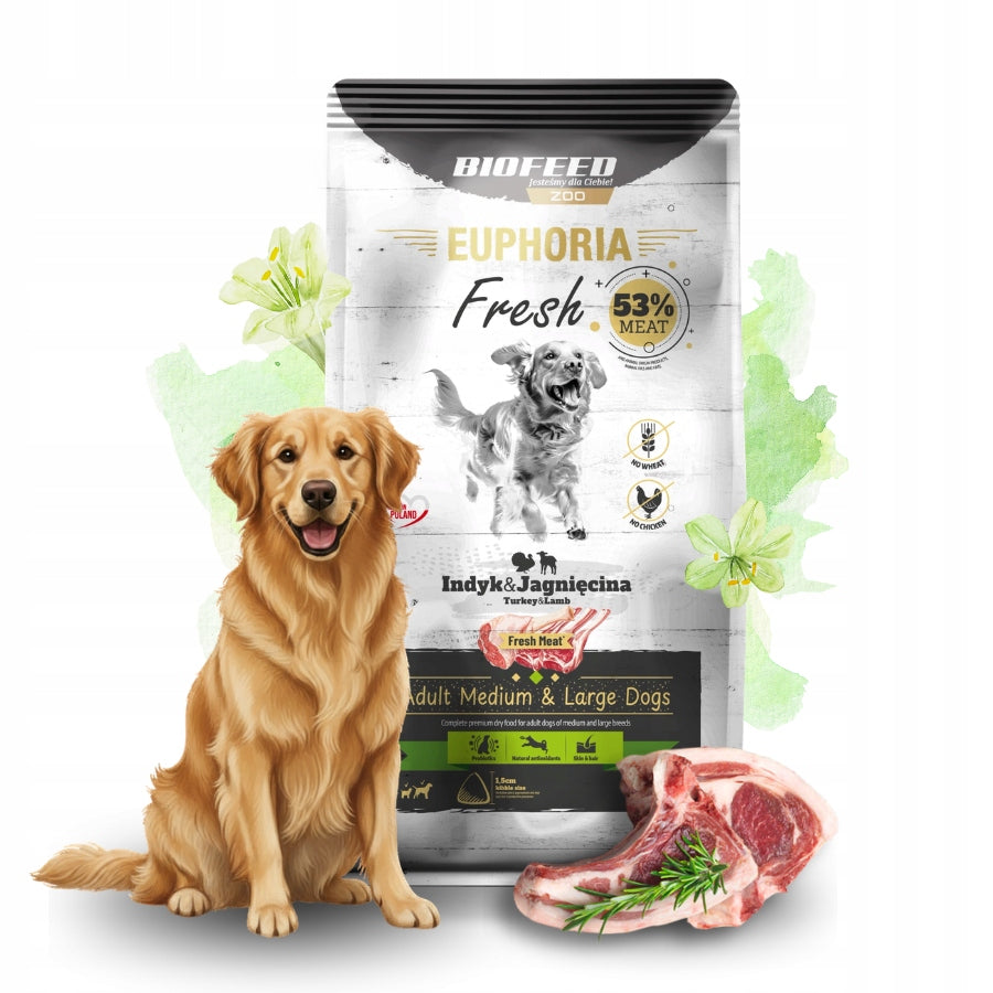 EUPHORIA FRESH MEAT Dog food TURKEY LAMB Size M/L 2KG