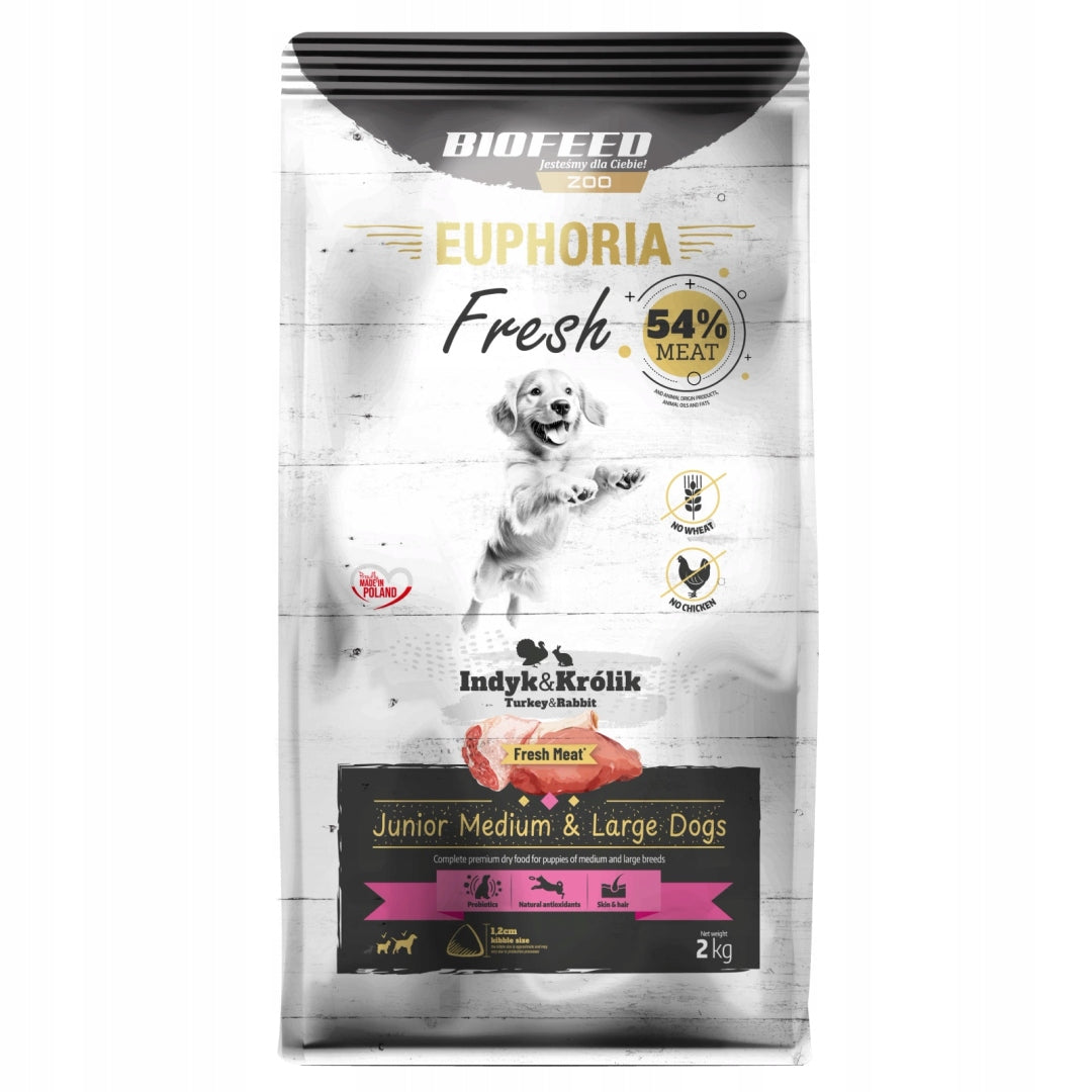 EUPHORIA Fresh Turkey & Rabbit Junior M/L 2kg DRY DOG FOOD PUPPY
