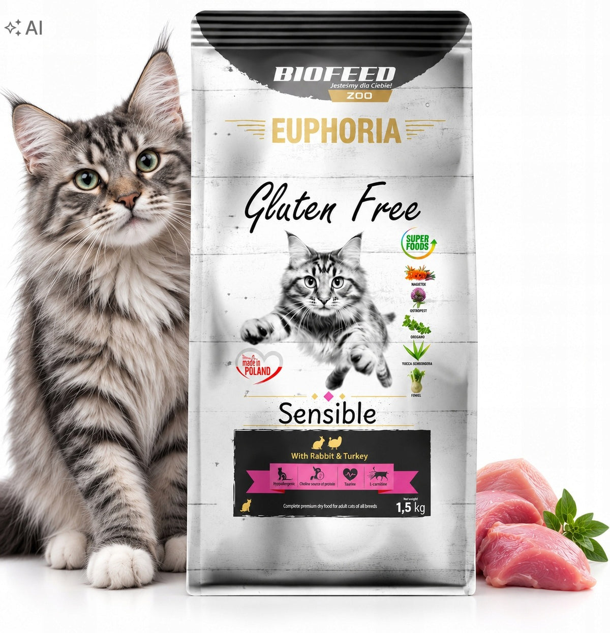 EUPHORIA Gluten Free Cat SENSIBLE Turkey & Rabbit 1,5 kg