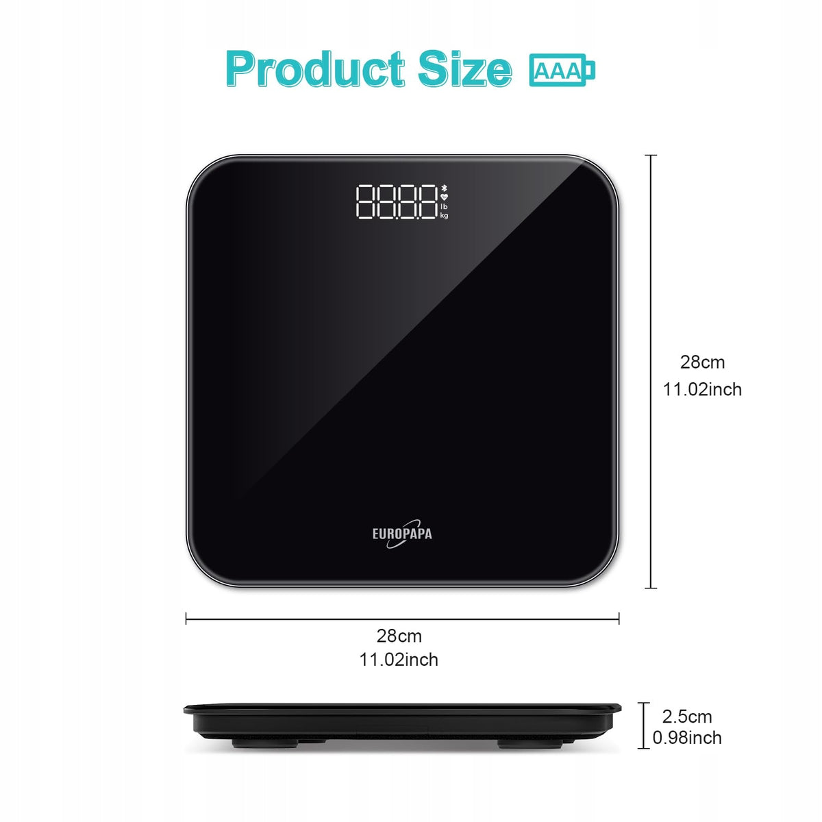 EUROPAPA Bathroom Scale Digital LED 180kg Personal Scale BMI Black