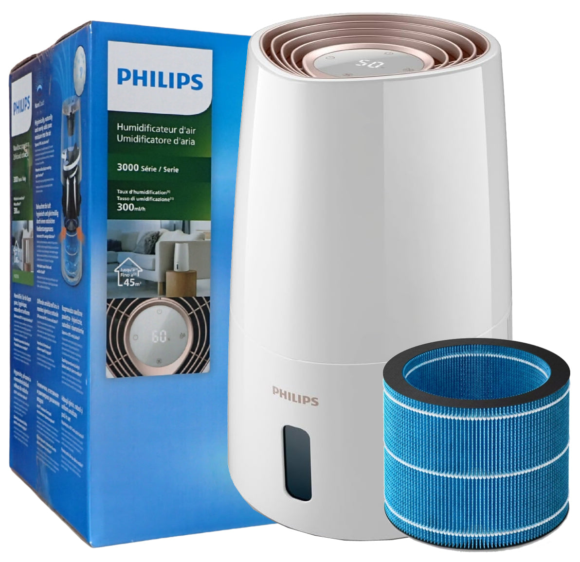 EVAPORATIVE HUMIDIFIER PHILIPS HU3916/10 25W 3L WHITE NANOCLOUD UP TO 45 M2