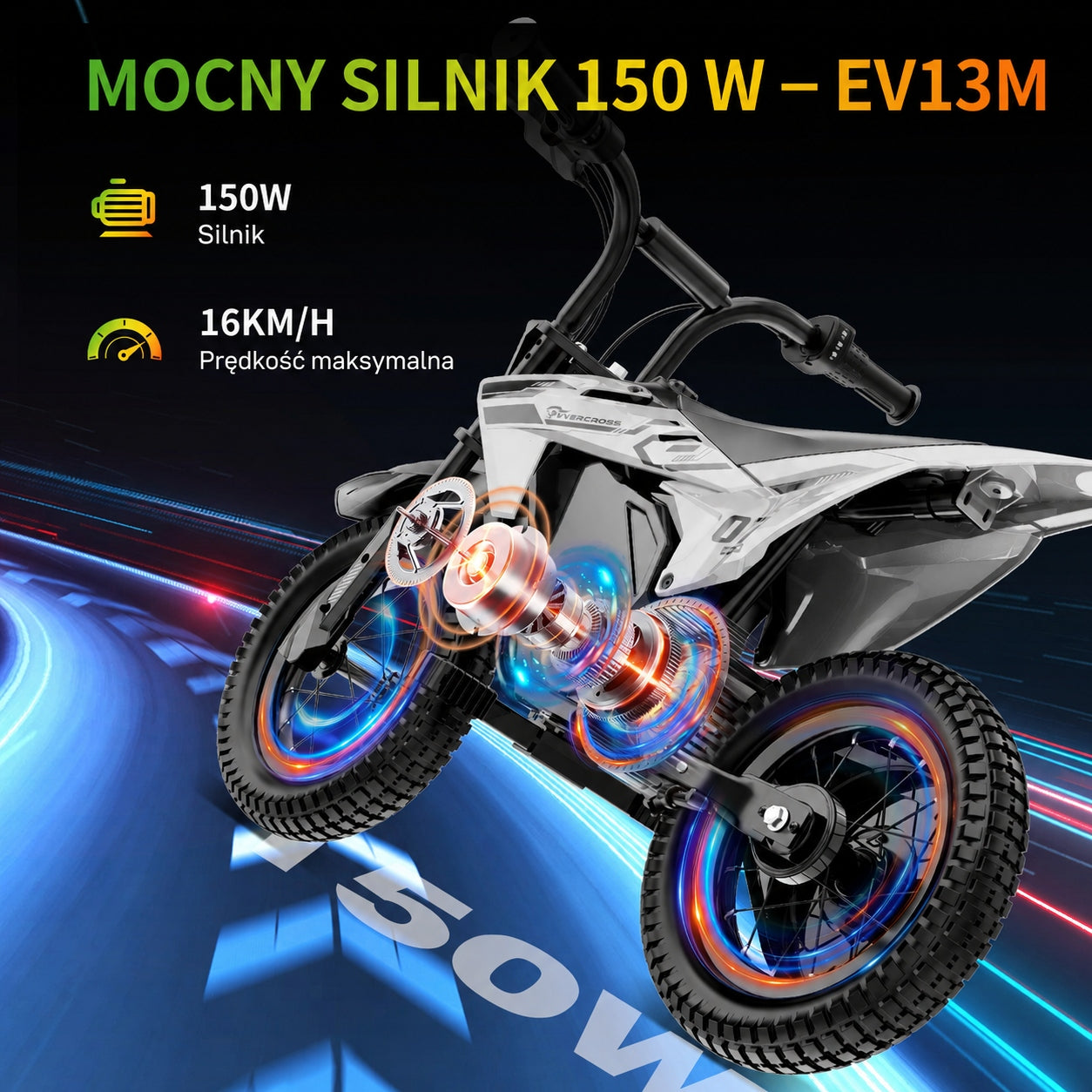 EVERCROSS Children's electric motorcycle 150W 8/16km/h range 15km 12 inches Packaging status original