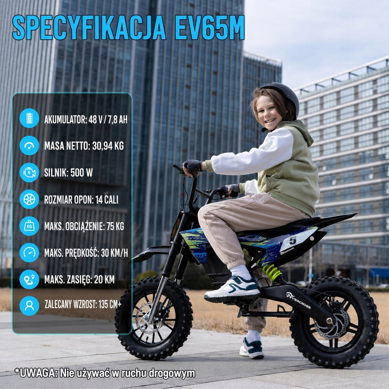 EVERCROSS EV65M Electric Motorcycle 500W 10-30 km/h 14 inches 2 shock absorbers Manufacturer code 8711727759899