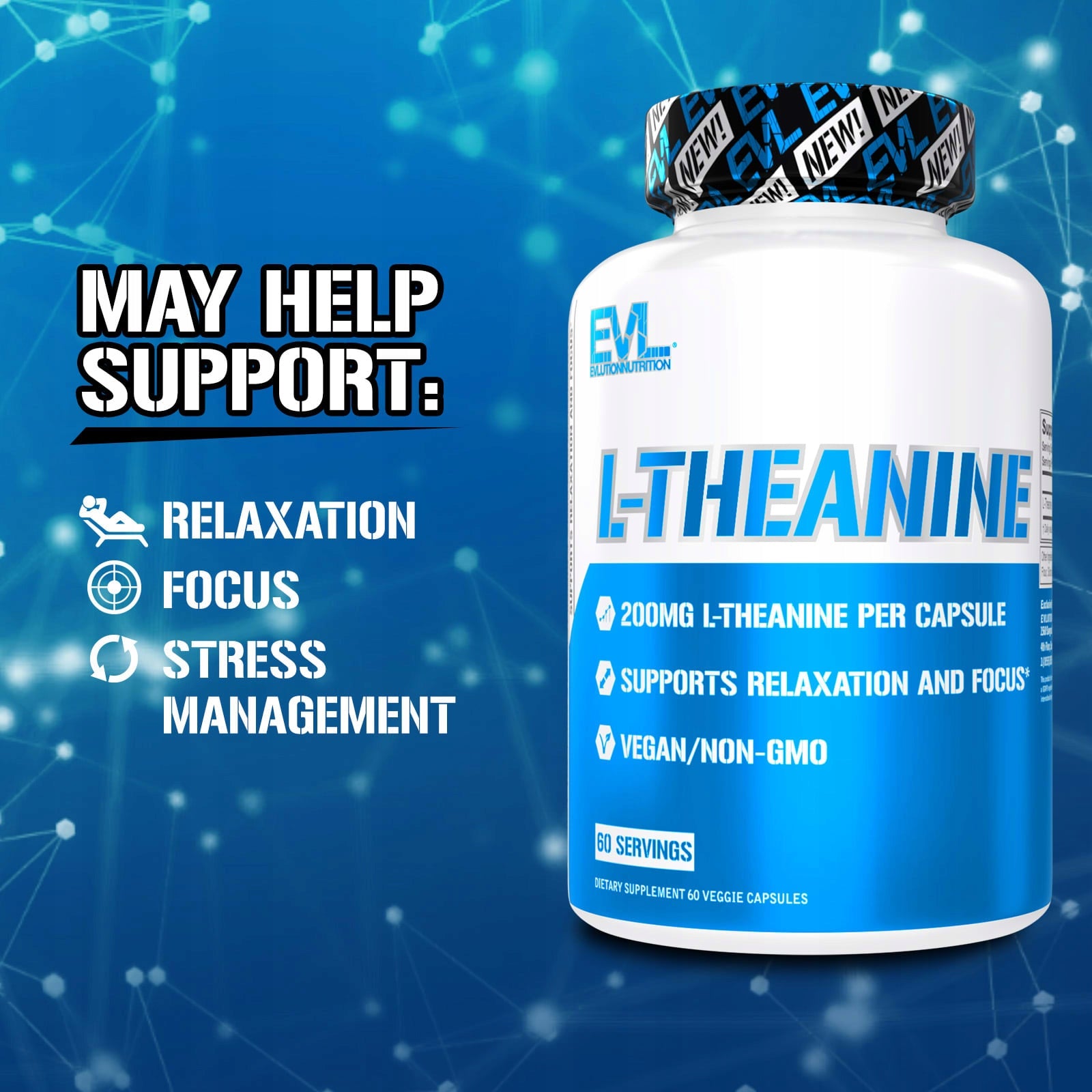 EVLution Nutrition, L-theanine, 200 mg, 60 vegetable capsules Brand Evlution Nutrition