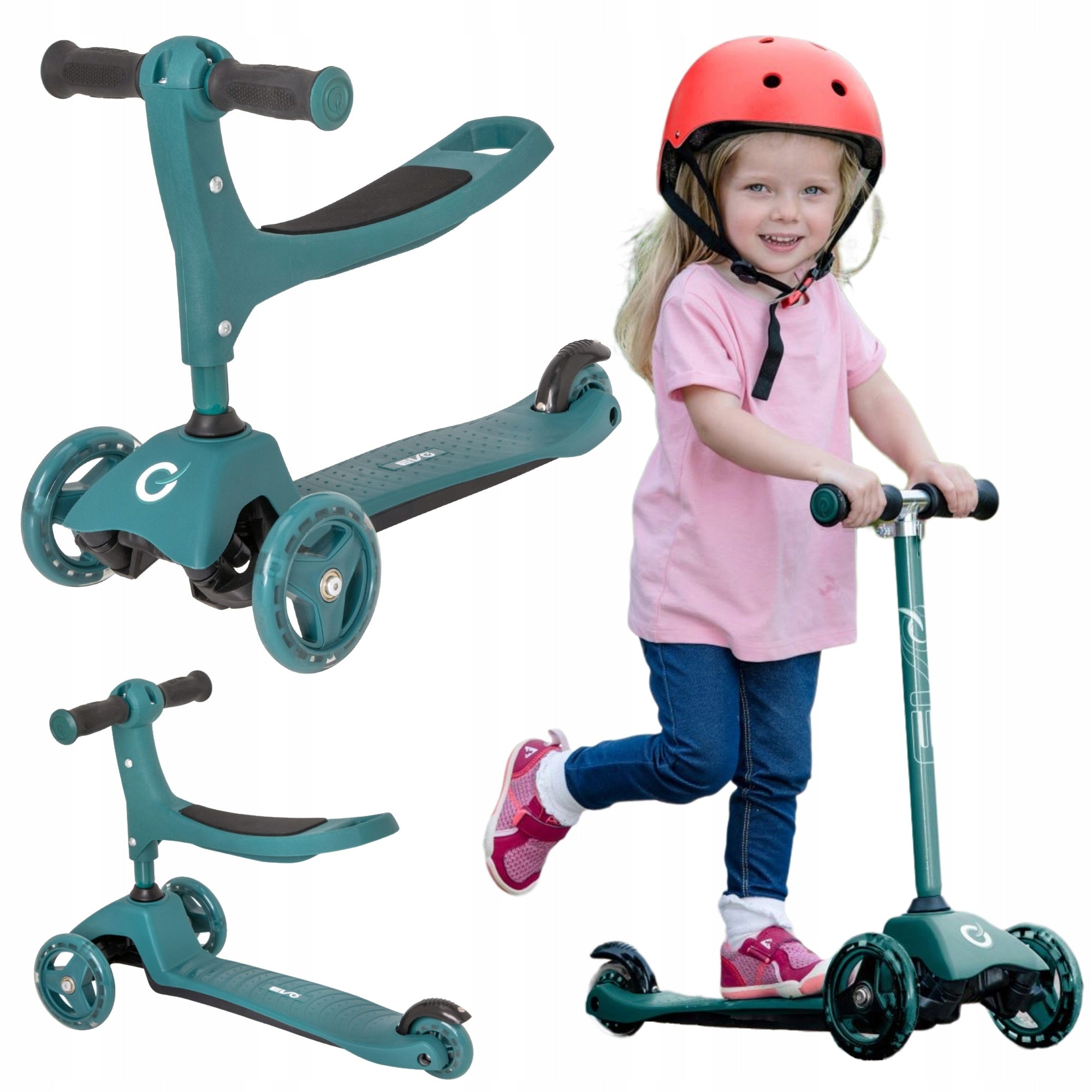 EVO ADJUSTABLE THREE-WHEELED SCOOTER RIDE-ON FOR CHILDREN 2IN1 Brand Evo