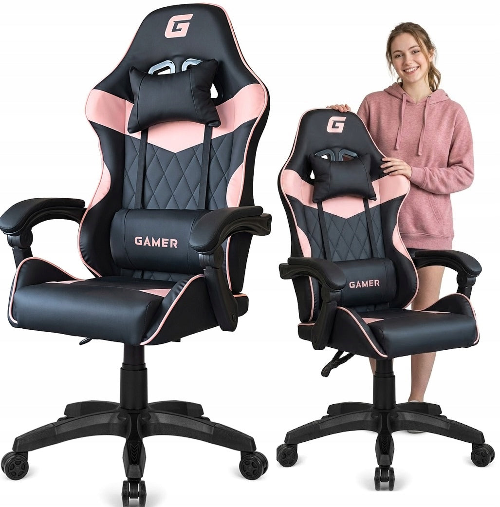 EVO Gaming Chair Swivel Faux Leather for Gaming Black Pink for Desk
