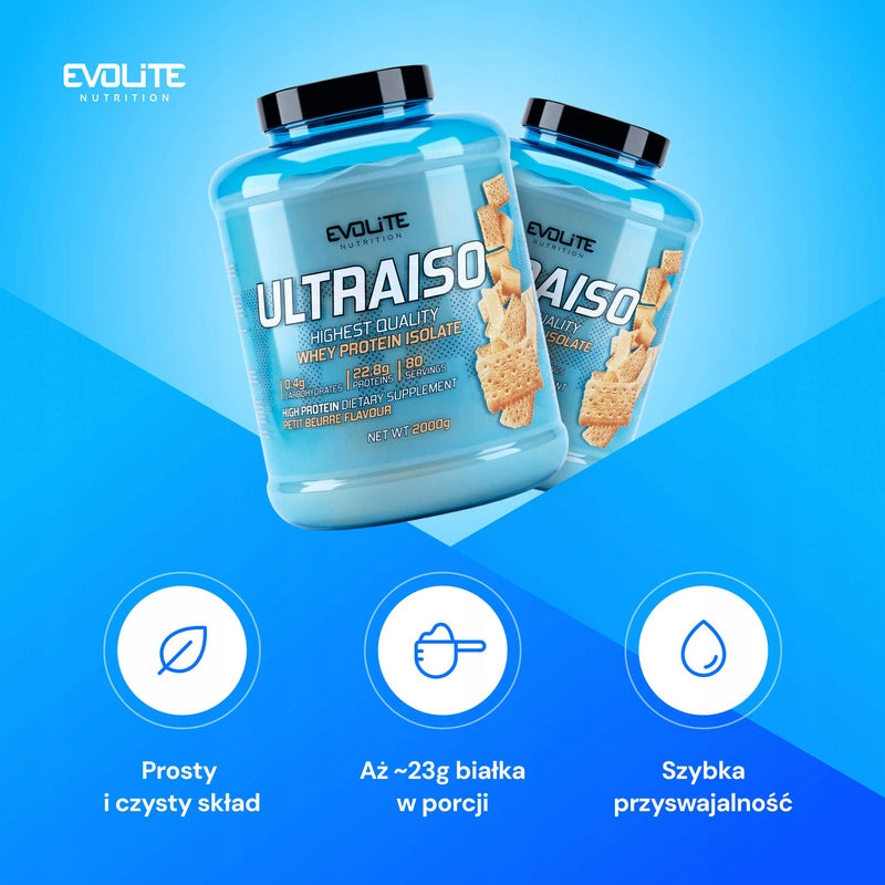 EVOLITE ULTRAISO 2000g WHEY ISOLATE WPI90 LOW FAT LOW SUGAR 2kg Brand Evolite Nutrition
