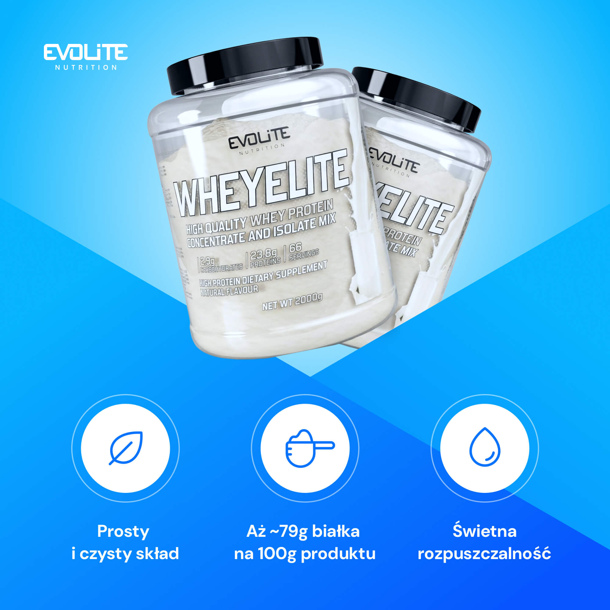 EVOLITE WHEYELITE 2000 PURE Natural 0 Additives WPC WPI Pure Concentrate Manufacturer code EVO328