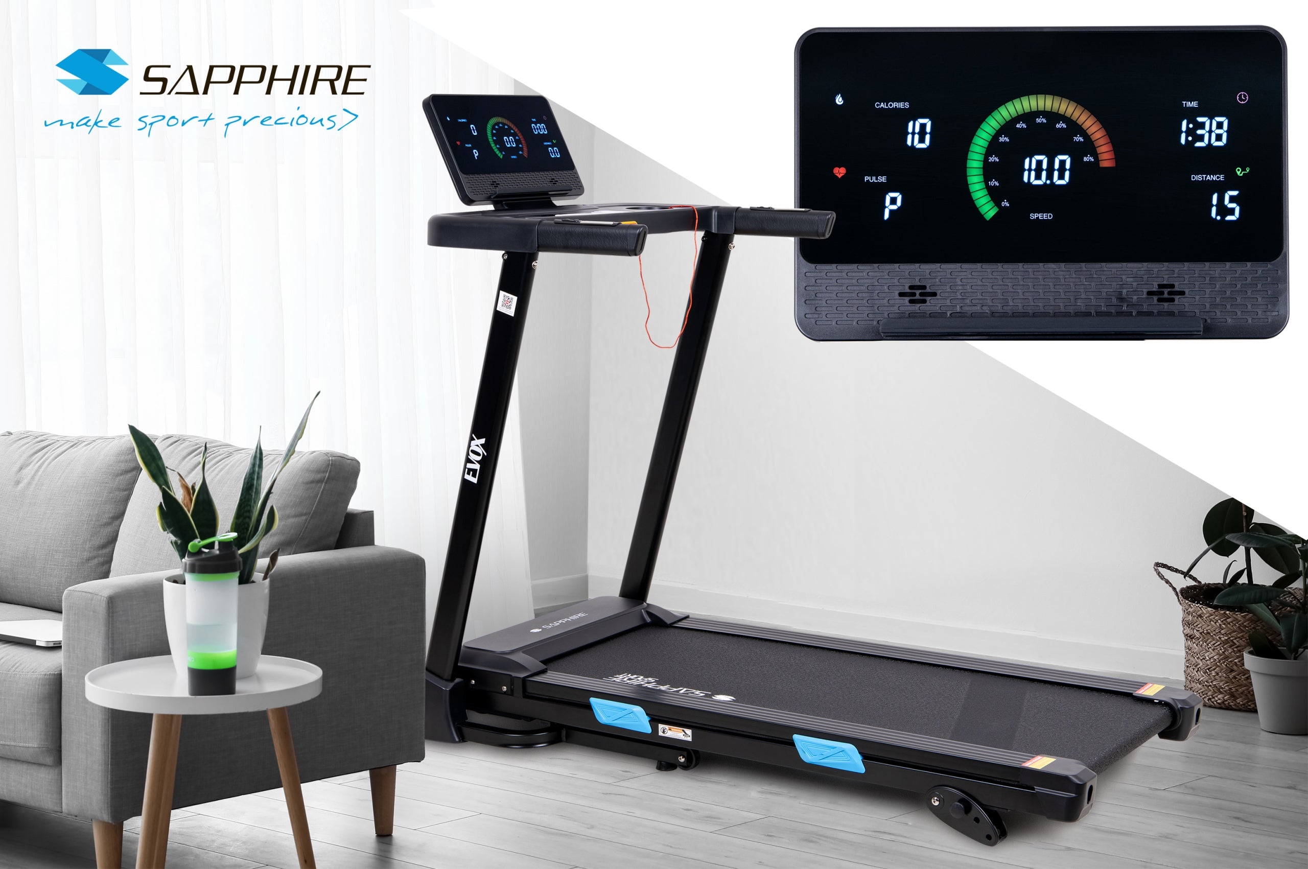 EVOX Electric TREADMILL Folding TRAINING 12km/h SHOCK ABSORPTION HOME APP Manufacturer code BIEZNIA_EVOX_SG-1800T
