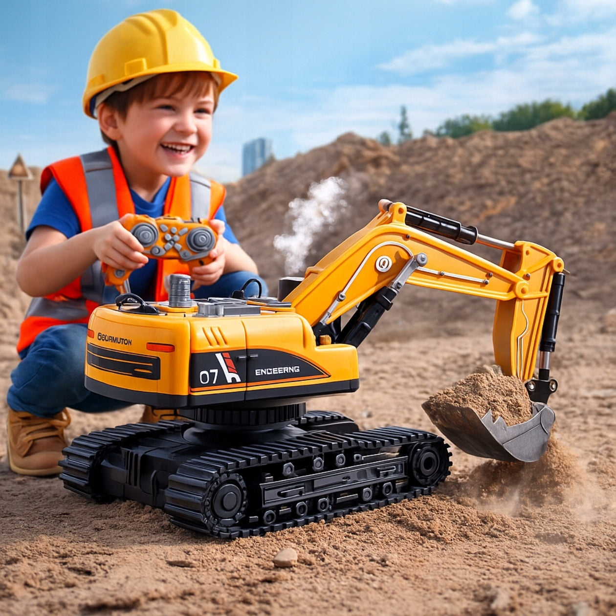 EXCAVATOR REMOTE CONTROLLED BULLDOZER TRACTOR CAR FOR REMOTE CONTROL with smoke function Packaging status original