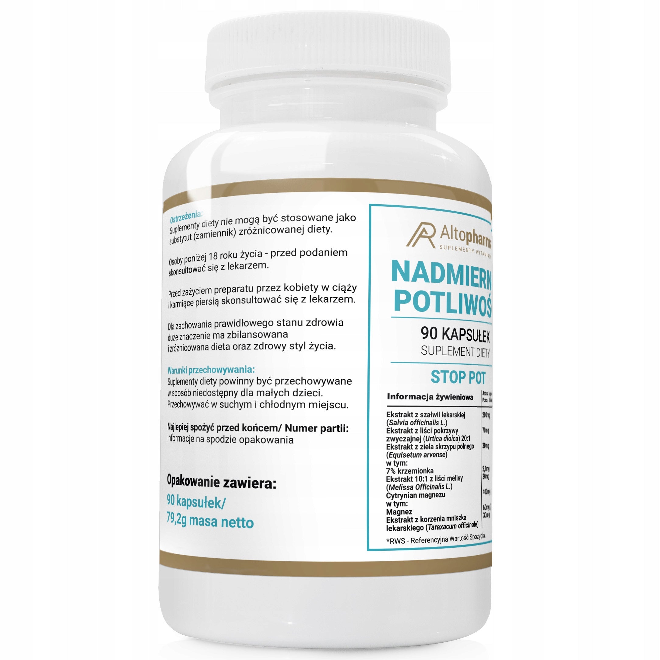 EXCESSIVE SWEATING Horsetail Sage Dandelion STOP POT Alto Pharma 90 kaps. Name other