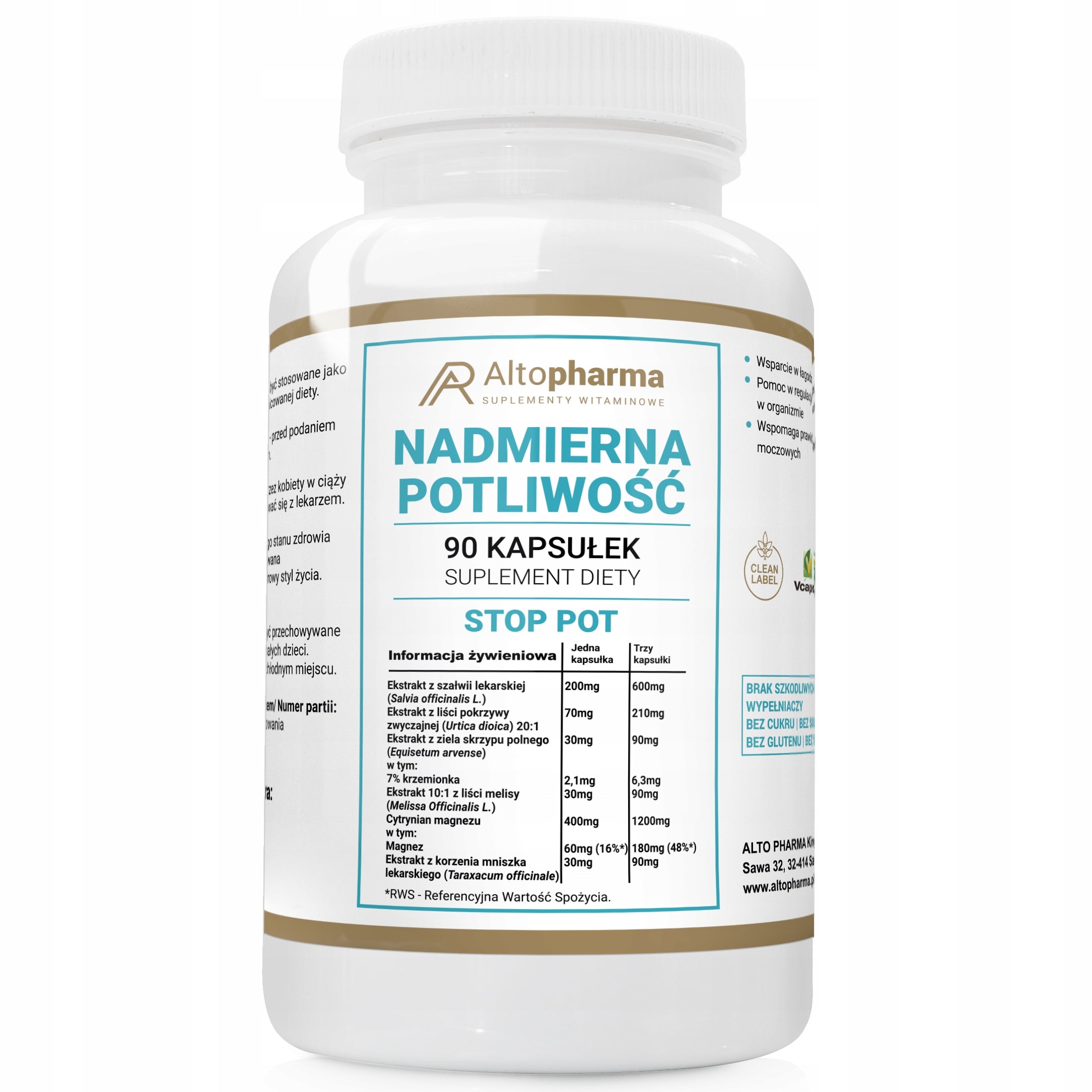 EXCESSIVE SWEATING Horsetail Sage Dandelion STOP POT Alto Pharma 90 kaps.