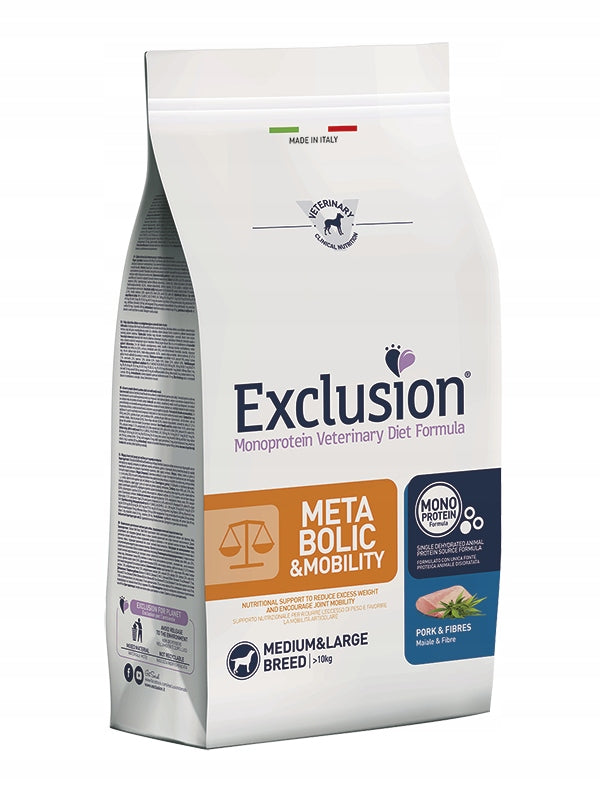 EXCLUSION METABOLIC & MOBILITY DOG ADULT M&L PORK & FIBRES 12 KG