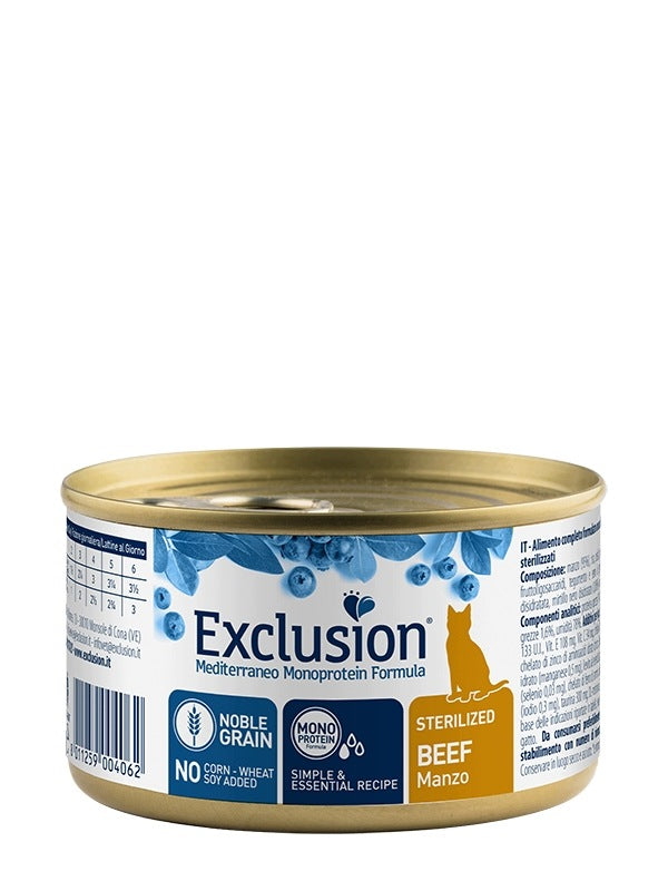 EXCLUSION Mediterraneo for sterilized cats beef 85g