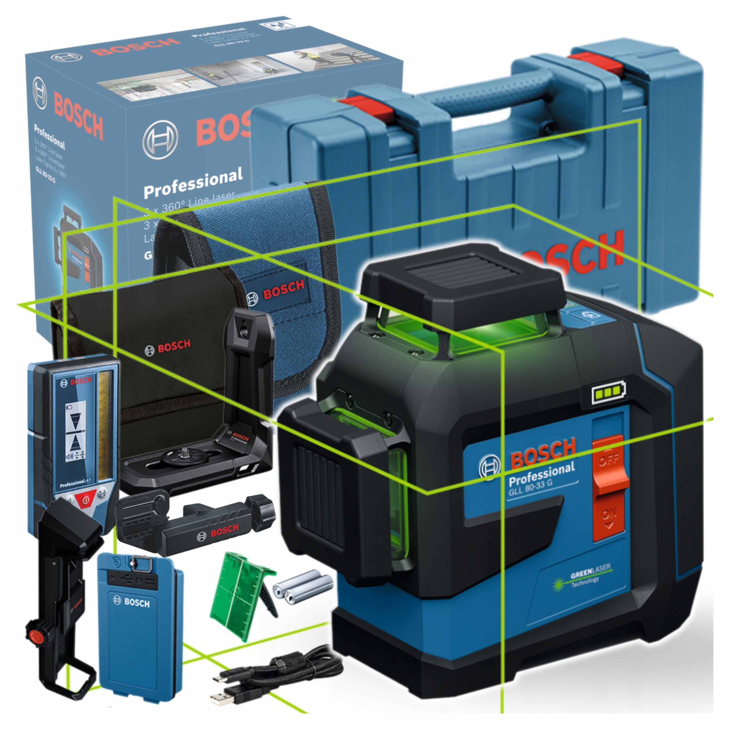 EXCLUSIVE - Bosch Professional GLL 80-33 G Laser + LR7 + LB10 0601065502