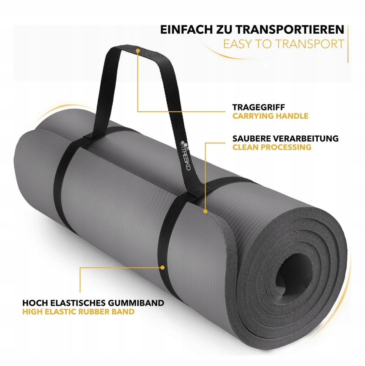EXERCISE MAT 185 cm x 60 cm GREY, NO ELASTIC BAND TO CARRY Manufacturer code YGM-010