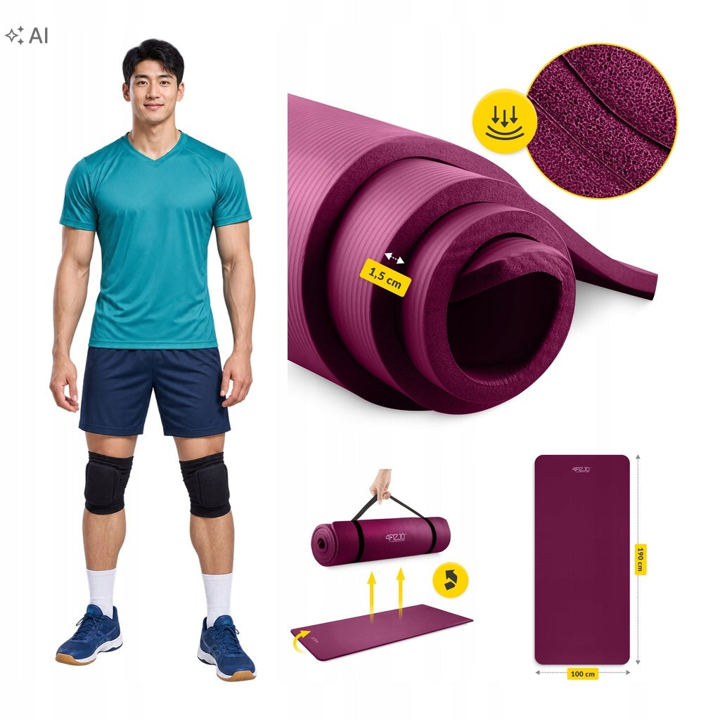 EXERCISE MAT 4FIZJO NBR 1,5 CM BURGUNDY NON-SLIP
