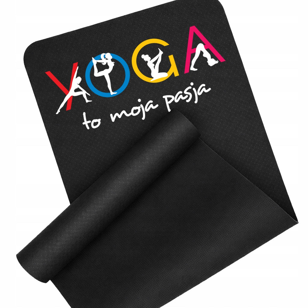 EXERCISE MAT BLACK FITNESS YOGA IS MY PASSION TRAINING MAT