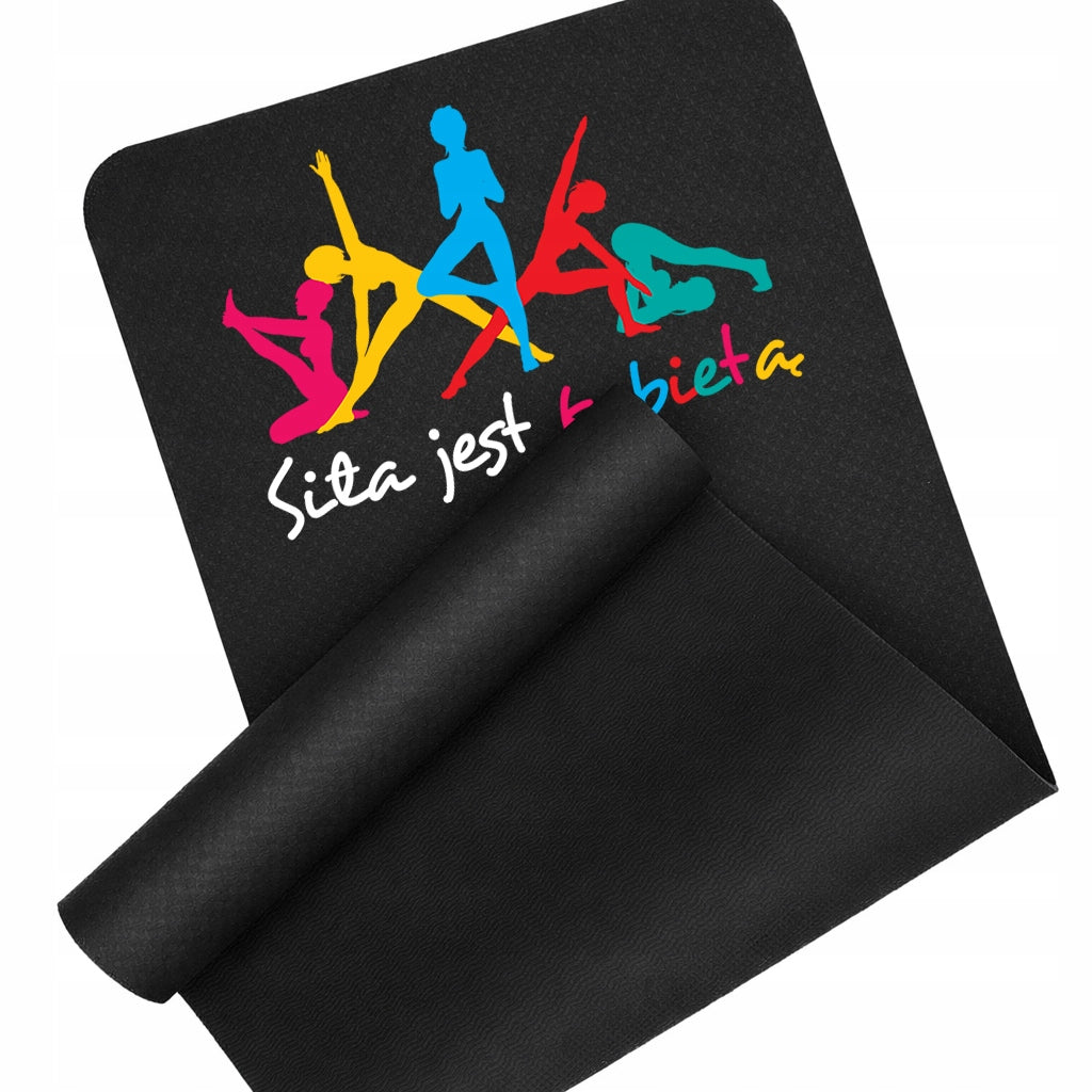 EXERCISE MAT BLACK FITNESS YOGA STRENGTH IS A WOMAN TRAINING MAT