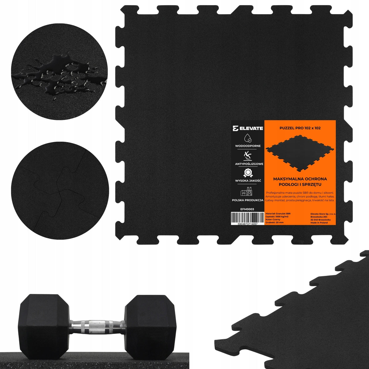 EXERCISE MAT FOR EQUIPMENT THICK PUZZLE PRO 102x102 RUBBER TRAINING 20mm