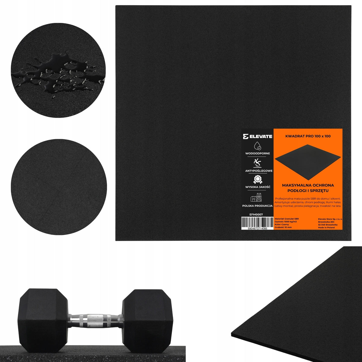 EXERCISE MAT FOR EQUIPMENT THICK SQUARE PRO 100x100 RUBBER TRAINING 10mm