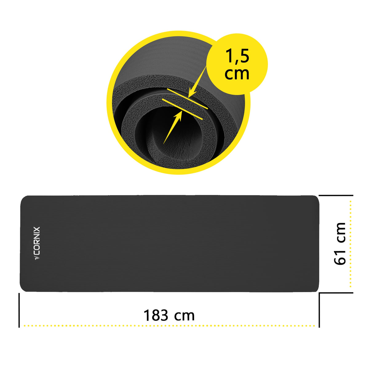 EXERCISE MAT NBR CORNIX 1,5 CM FITNESS YOGA PILATES SOFT THICK STRAP Manufacturer code XR-0495