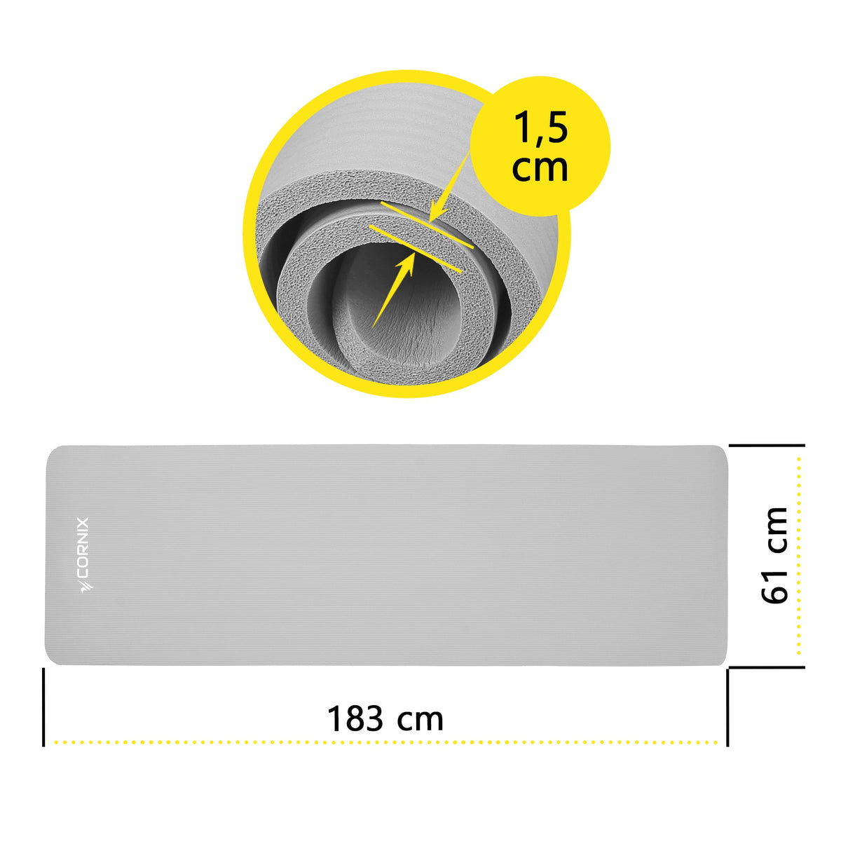 EXERCISE MAT NBR CORNIX 1,5 CM FITNESS YOGA PILATES SOFT THICK STRAP Manufacturer code XR-0496