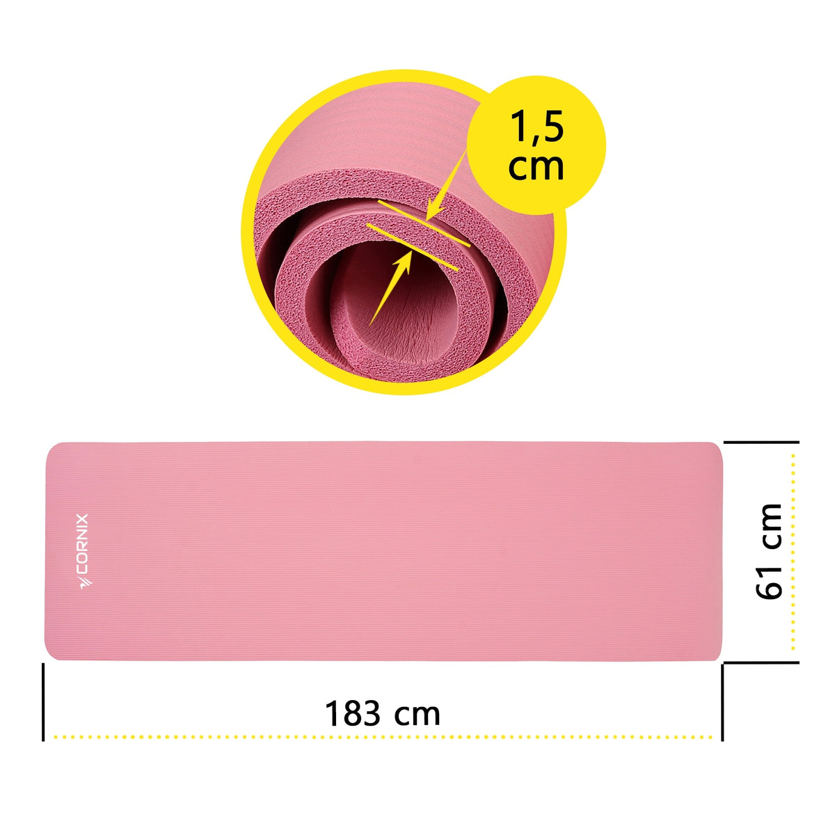 EXERCISE MAT NBR CORNIX 1,5 CM FITNESS YOGA PILATES SOFT THICK STRAP Manufacturer code XR-0497