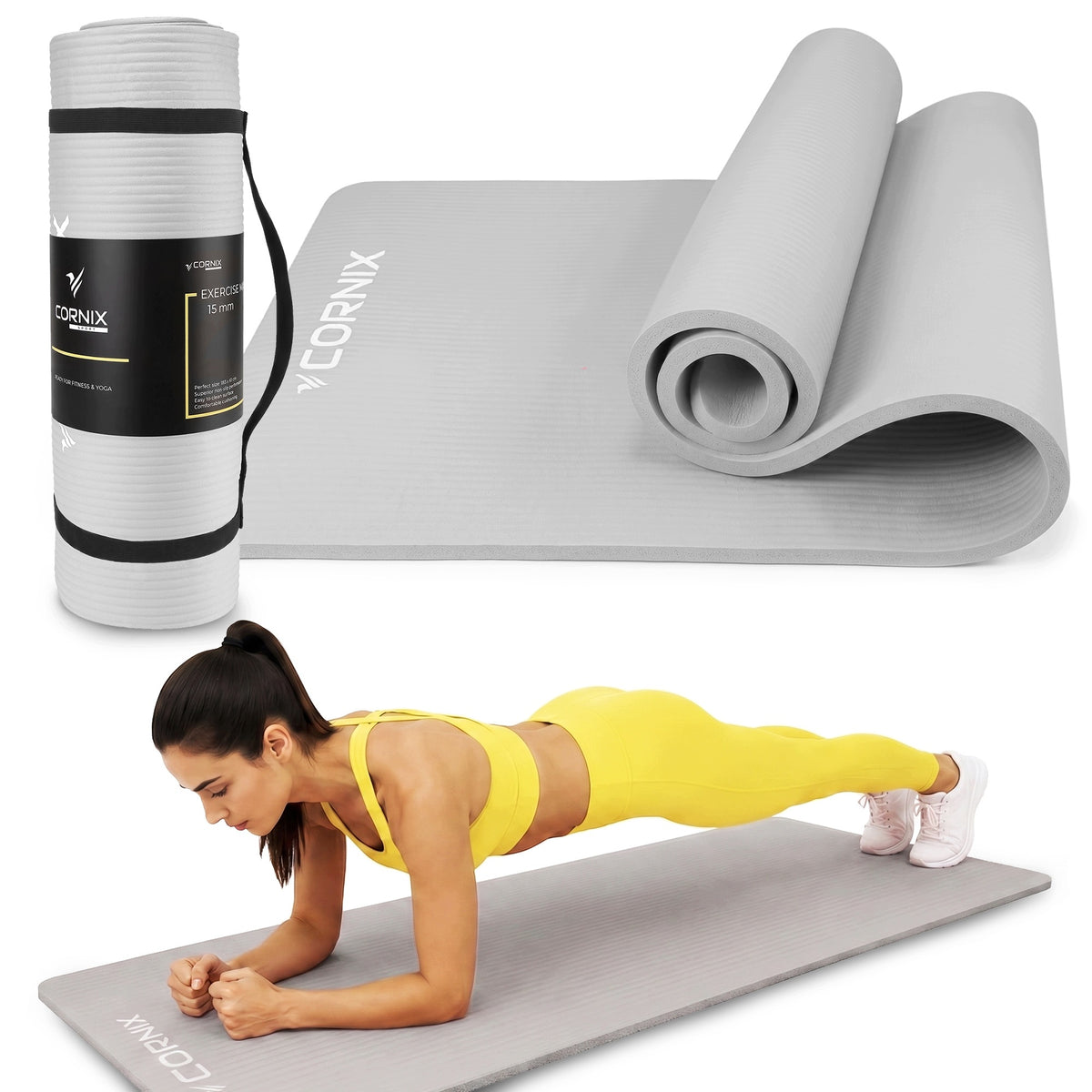 EXERCISE MAT NBR CORNIX 1,5 CM FITNESS YOGA PILATES SOFT THICK STRAP