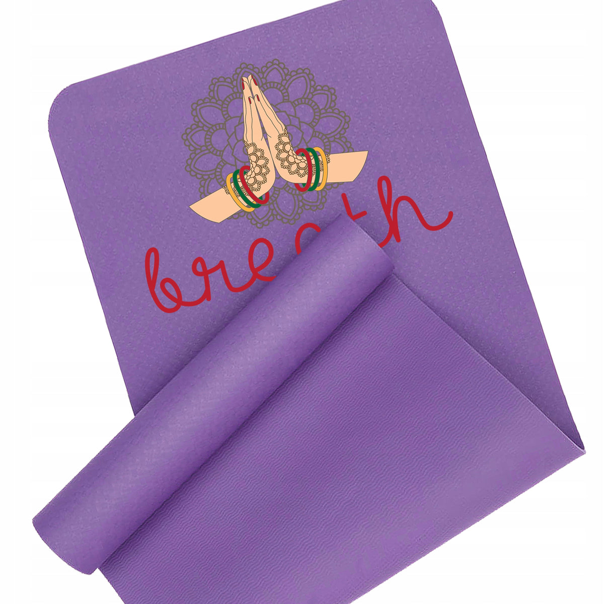 EXERCISE MAT PURPLE FITNESS YOGA BREATH NAMASTE TRAINING MAT