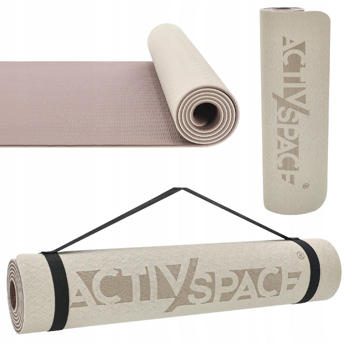 EXERCISE MAT YOGA FITNESS DOUBLE-SIDED NON-SLIP SOFT + 6MM HANDLE