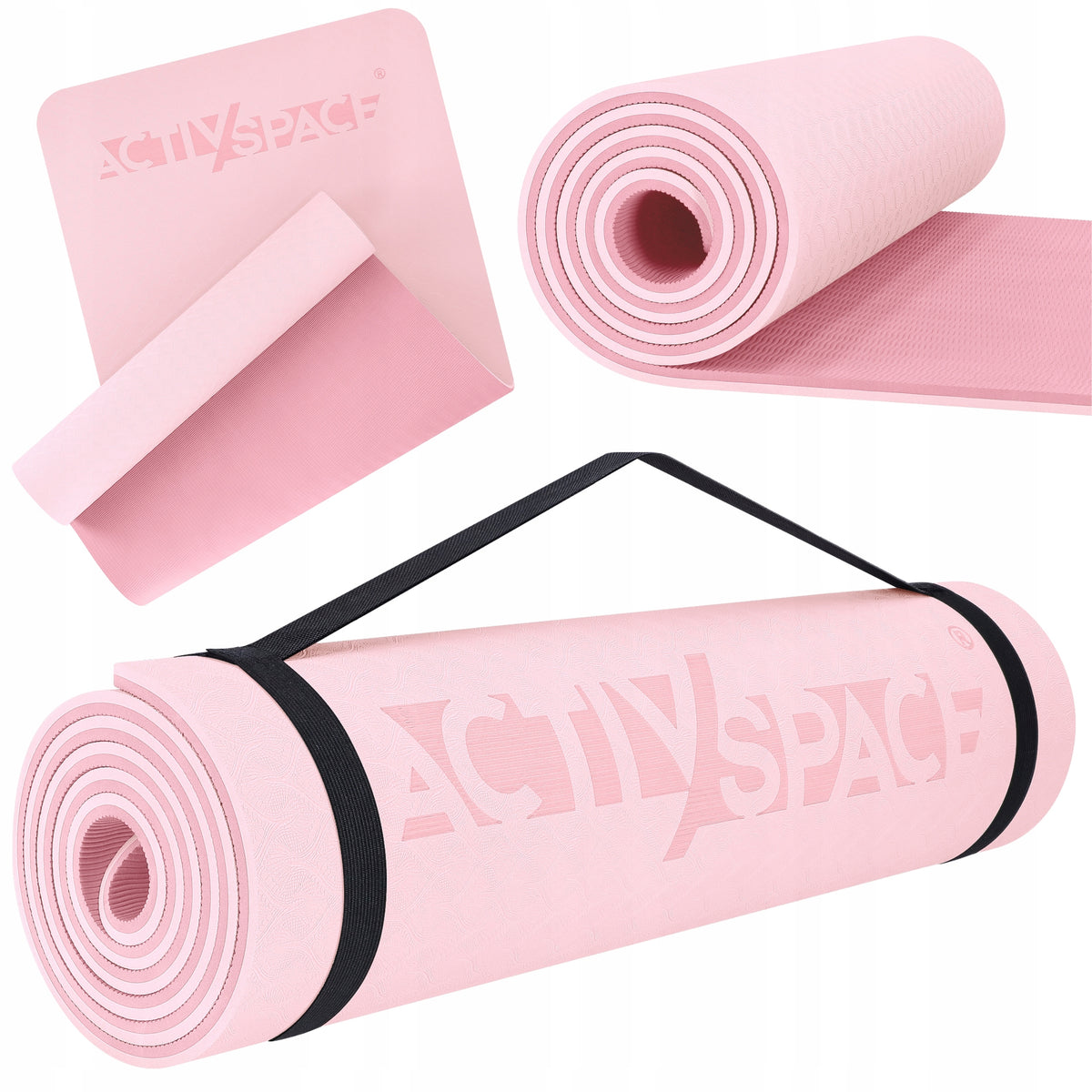 EXERCISE MAT YOGA FITNESS DOUBLE-SIDED NON-SLIP SOFT + HANDLE 1CM