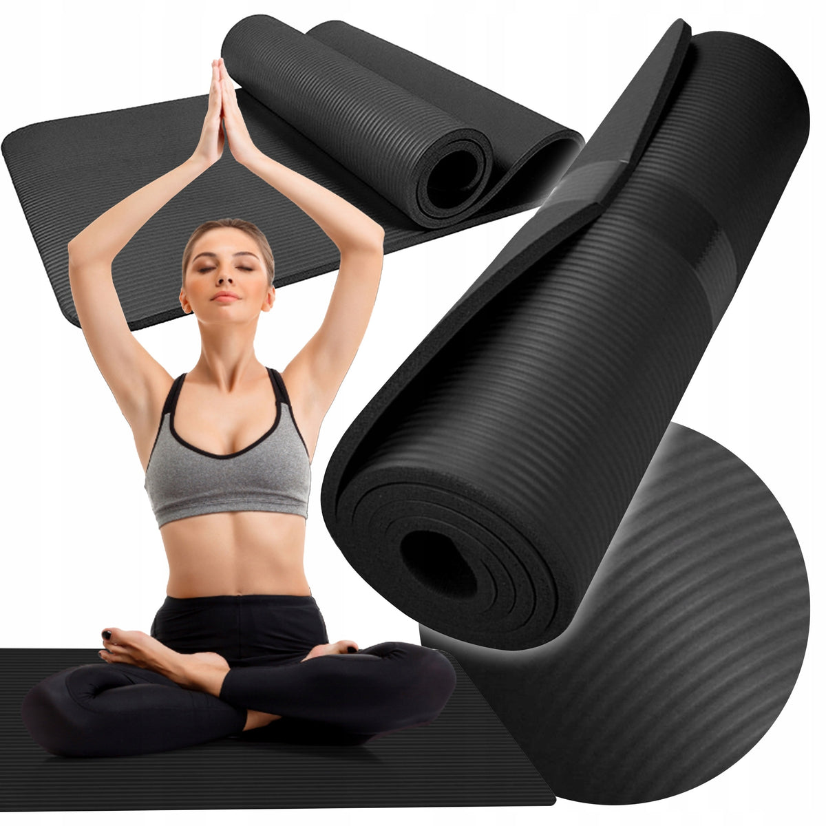 EXERCISE MAT YOGA FITNESS SOFT THICK 1,5 CM NBR MAT LARGE BLACK