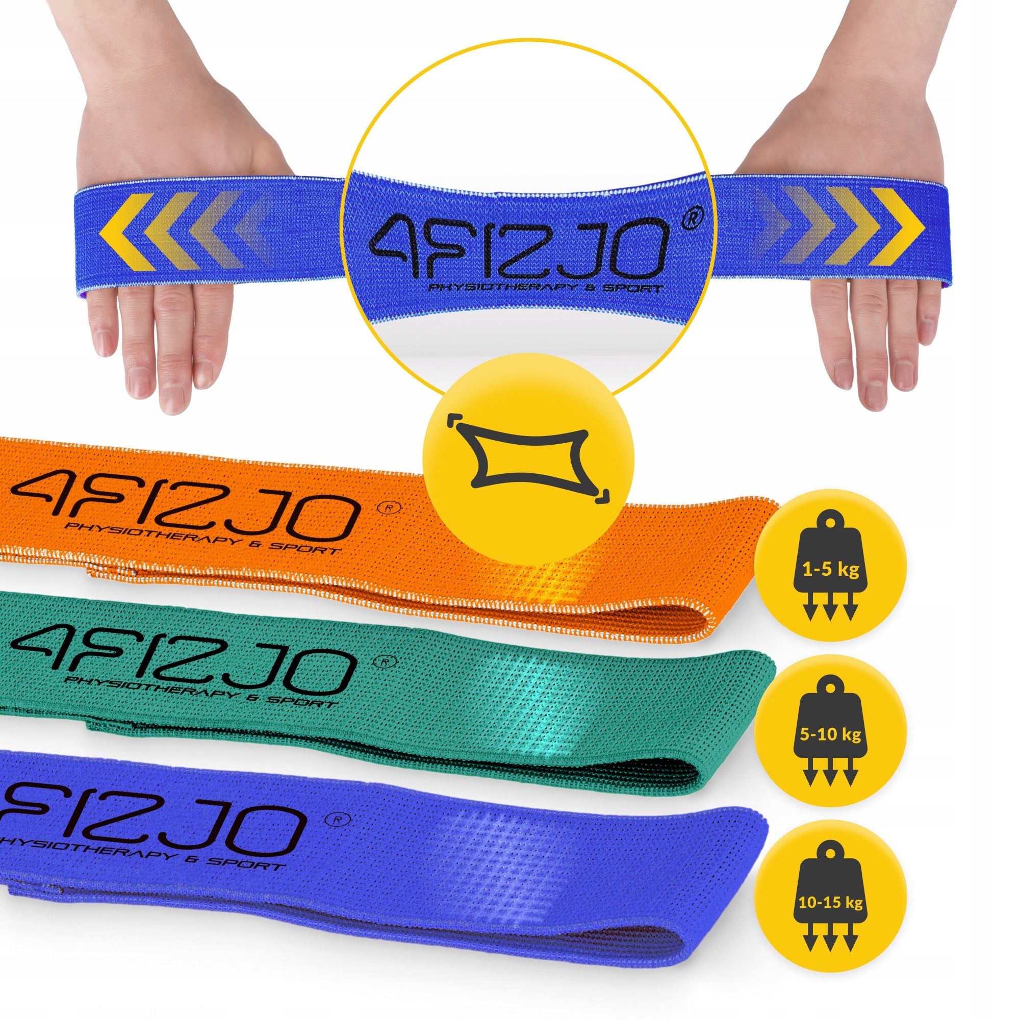 EXERCISE MATERIAL RUBBER FITNESS SET NON-SLIP FLEX BAND 3 PCS. Brand 4FIZJO