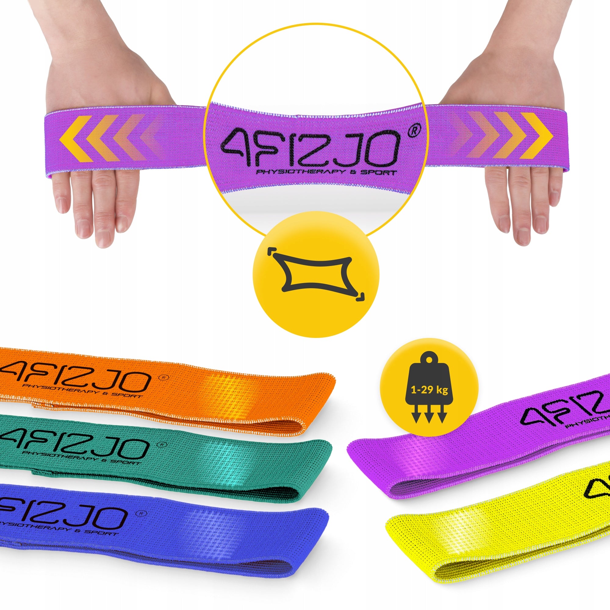 EXERCISE MATERIAL RUBBER FITNESS SET NON-SLIP FLEX BAND 5 PCS. Brand 4FIZJO