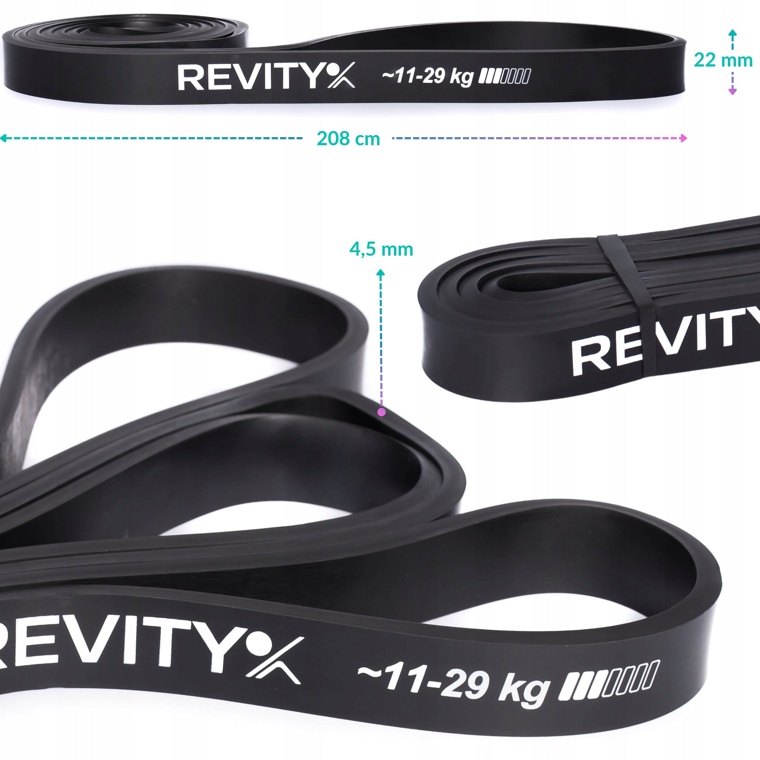 EXERCISE RESISTANCE TAPE PULL-UP RUBBER PREMIUM A+ RESISTANCE 11-29 kg Brand Revity