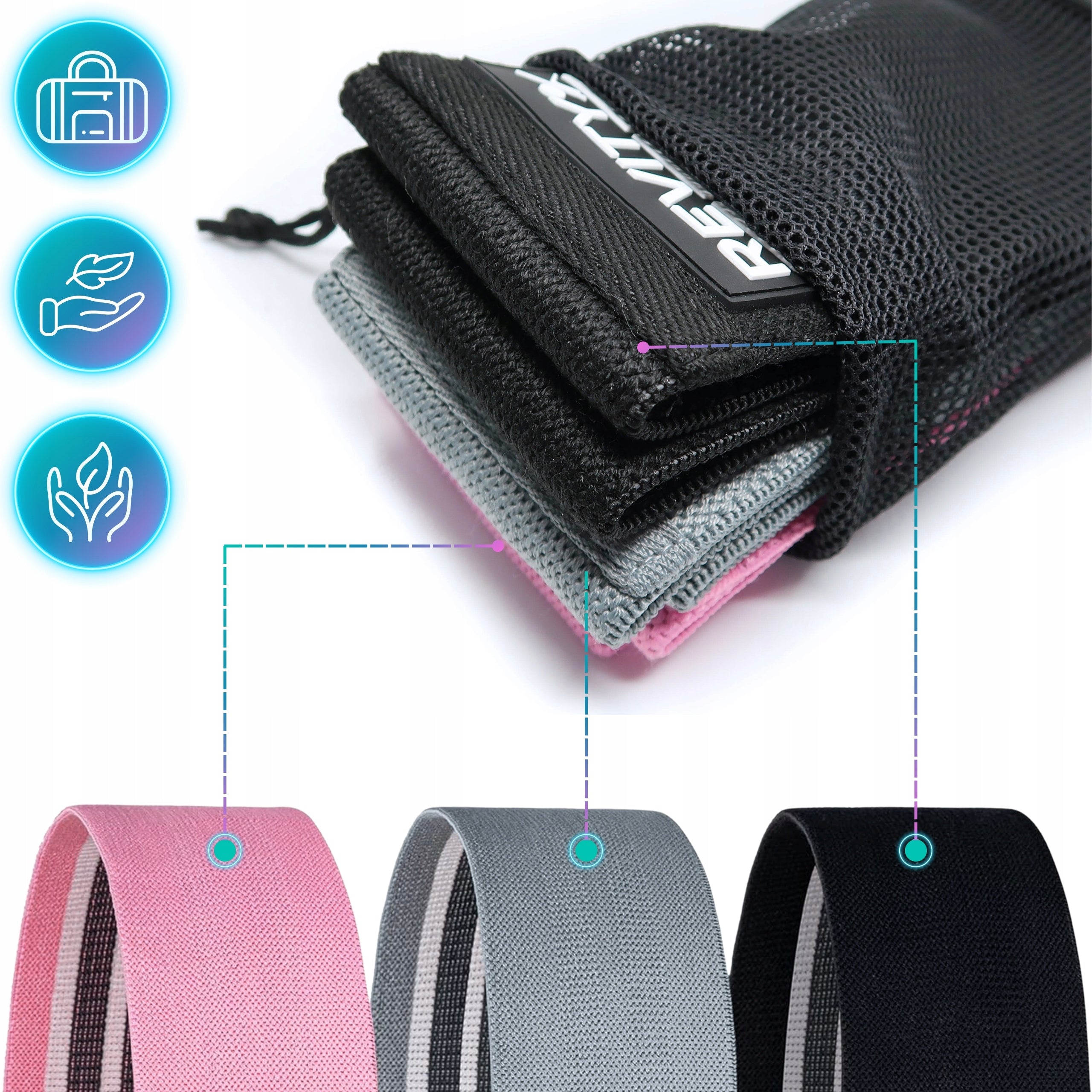 EXERCISE RUBBER MATERIAL MINI HIP BAND TAPE SET OF 3 BUTTOCK RUBBERS Model Gumy do ćwiczeń Flex Hip Bands