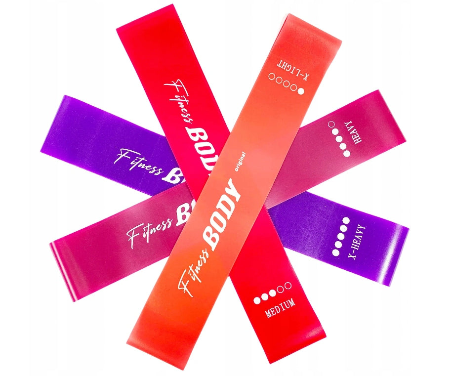 EXERCISE RUBBER MINI BAND SET OF 5 LATEX RESISTANCE RUBBER FITNESS BANDS Brand Moose Sports